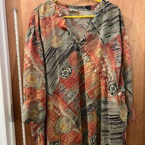 Size 3X - Tianello - Multi-Colored 3/4 Sleeve Pullover Blouse